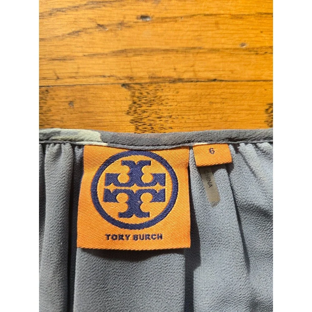 Tory Burch Womens 100% Silk Floral Semi Sheer Long Sleeve Blouse Size 6